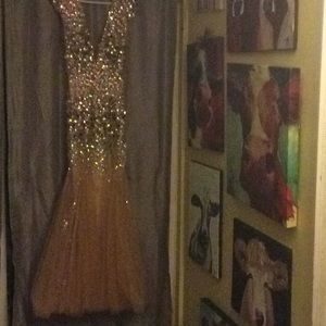 Gold formal dress with iridescent blings